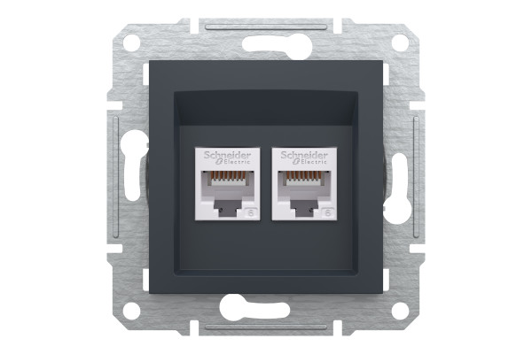 Розетка комп'ютерна, RJ45, кат.6, UTP, подвійна, Антрацит, Asfora, EPH4800171