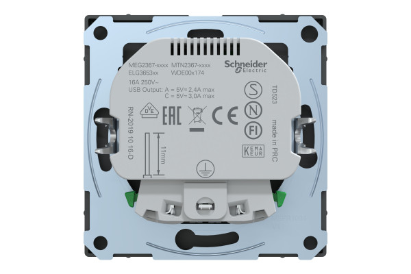 Розетка силова 2К+З, 16А, з USB 3A, тип А+C, гвинт.затиск, шторки, Антрацит, пластик, D-Life Merten MTN2367-6034