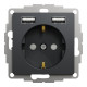Розетка силова з заземленням + USB A+A, 2.4A, зі шторками, Чорний, Sedna Design SDD114052