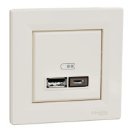 Розетка USB, 2 виходи, тип А+С 2,4А, Кремовий, Asfora EPH2700323