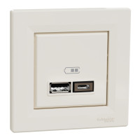 Розетка USB, 2 виходи, тип А+С 2,4А, Кремовий, Asfora EPH2700323