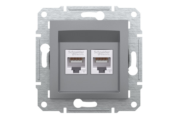Розетка комп'ютерна, RJ45, кат.6, UTP, подвійна, Сталь, Asfora, EPH4800162