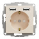 Розетка силова з заземленням + USB A+A, 2.4A, зі шторками, Бежевий, Sedna Design SDD112052