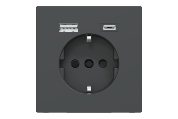 Розетка силова 2К+З, 16А, з USB 3A, тип А+C, гвинт.затиск, шторки, Антрацит, пластик, D-Life Merten MTN2367-6034