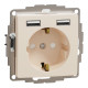 Розетка силова з заземленням + USB A+A, 2.4A, зі шторками, Бежевий, Sedna Design SDD112052