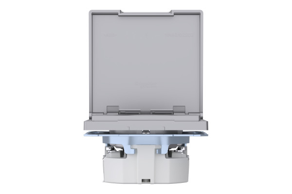 Розетка силова IP44 з кришкою 2К+З, 16А, 250В, безгвинт.затиск, зі шторками, Нержавіючая сталь, пластик, D-Life Merten MTN2314-6036