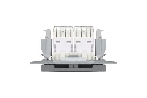 Розетка комп'ютерна, RJ45, кат.6, UTP, подвійна, Сталь, Asfora, EPH4800162