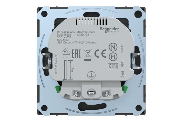 Розетка силова 2К+З, 16А, з USB 2.4A, тип А+А, гвинт.затиск, шторки, Антрацит, пластик, D-Life Merten MTN2366-6034