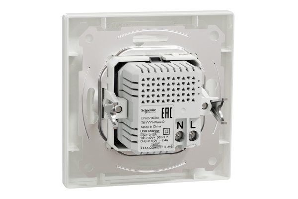 Розетка USB, 2 виходи, тип А+С 2,4А, Білий, Asfora EPH2700321