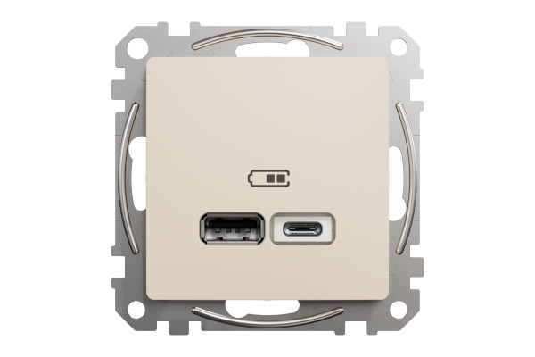 Розетка USB подвійна А+C, 2.4А, 230В, Бежевий, Sedna Design SDD112402