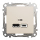 Розетка USB подвійна А+C, 2.4А, 230В, Бежевий, Sedna Design SDD112402