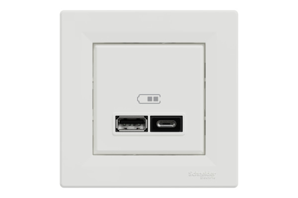 Розетка USB, 2 виходи, тип А+С 2,4А, Білий, Asfora EPH2700321