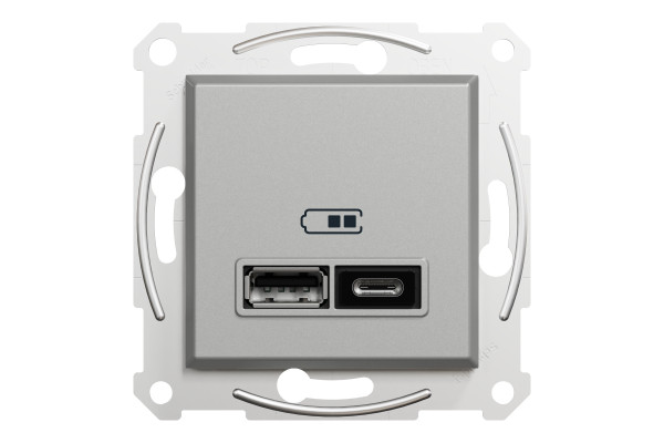 Розетка USB, 2 виходи, тип А+С 2,4А, Алюміній, Asfora EPH2700361