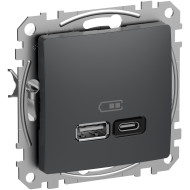USB розетка A+C, 3 A, 45 Вт, Антрацит Sedna Design SDD114404