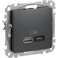 USB розетка A+C, 3 A, 45 Вт, Антрацит Sedna Design SDD114404