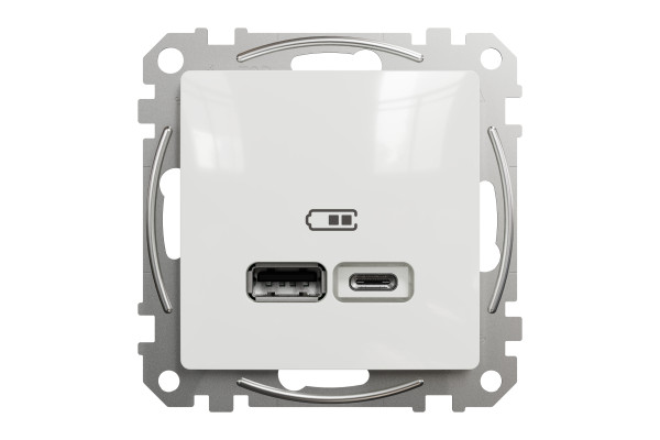 Розетка USB подвійна А+С, 2.4А, 230В, Білий, Sedna Design SDD111402
