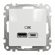 Розетка USB подвійна А+С, 2.4А, 230В, Білий, Sedna Design SDD111402