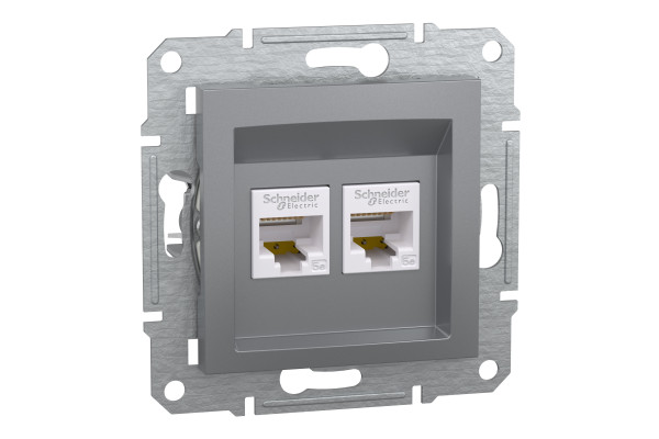 Розетка комп'ютерна, RJ45, кат.5е, UTP, подвійна, Сталь, Asfora, EPH4400162