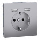 Розетка силова 2К+З, 16А, з USB 2.4A, тип А+А, гвинт.затиск, шторки, Нержавіюча сталь, пластик, D-Life Merten MTN2366-6036