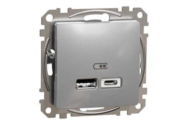 Розетка USB подвійна А+C, 2.4А, 230В, Алюміній, Sedna Design SDD113402
