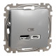 Розетка USB подвійна А+C, 2.4А, 230В, Алюміній, Sedna Design SDD113402