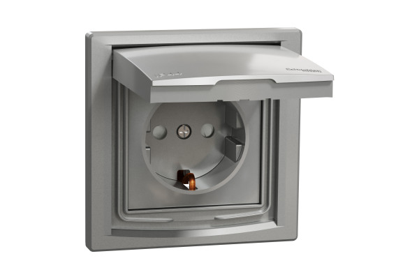 Розетка з заземленням, з кришкою та шторками, IP44, Алюміній, Asfora, EPH3100361