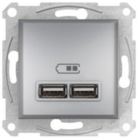 Розетка USB, 2 виходи 2.0, 5V-DC, макс 2.1A, Алюминий, Asfora EPH2700261