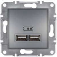 Розетка USB, 2 виходи 2.0, 5V-DC, макс 2.1A, Сталь, Asfora EPH2700262