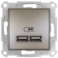 Розетка USB, 2 виходи 2.0, 5V-DC, макс 2.1A, Бронза, Asfora EPH2700269