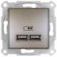 Розетка USB, 2 виходи 2.0, 5V-DC, макс 2.1A, Бронза, Asfora EPH2700269