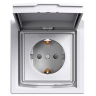 Розетка з заземленням, з кришкою та шторками, IP44, Біла, Asfora EPH3100321