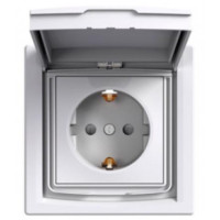 Розетка з заземленням, з кришкою та шторками, IP44, Біла, Asfora EPH3100321