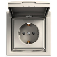 Розетка з заземленням, з кришкою та шторками, IP44, Кремова, Asfora EPH3100323