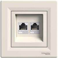 Розетка комп'ютерна, RJ45, кат.5е, UTP, подвійна, Кремова, Asfora EPH4400123