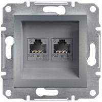 Розетка компьютерная, RJ45, кат.6, UTP, двойная, Сталь, Asfora, EPH4800162