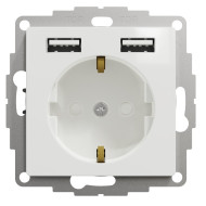 Розетка силова з заземленням + USB A+A, 2.4A, зі шторками, Білий, Sedna Design SDD111052