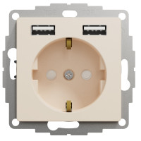 Розетка силова з заземленням + USB A+A, 2.4A, зі шторками, Бежевий, Sedna Design SDD112052