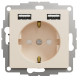 Розетка силова з заземленням + USB A+A, 2.4A, зі шторками, Бежевий, Sedna Design SDD112052
