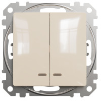 Двохклавішний вимикач з синьою підсвіткою 10А-250В, Бежевий, Sedna Design SDD112105L