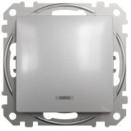 Одноклавишный проходной переключатель с подсветкой, 10А-250В, Алюминий, Sedna Design SDD113106L