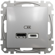 Розетка USB подвійна А+C, 2.4А, 230В, Алюміній, Sedna Design SDD113402