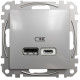 Розетка USB подвійна А+C, 2.4А, 230В, Алюміній, Sedna Design SDD113402