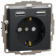 Розетка силова з заземленням + USB A+A, 2.4A, зі шторками, Чорний, Sedna Design SDD114052