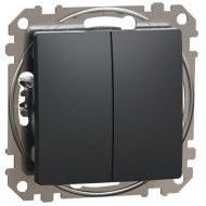 Двохклавішний кнопочний вимикач, Чорний, Sedna Design SDD114118