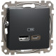 Розетка USB подвійна А+C, 2.4А, 230В, Чорний, Sedna Design SDD114402