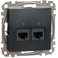 Комп'ютерна розетка подвійна RJ45, кат. 5e, неекр. UTP, Чорний, Sedna Design SDD114452