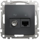 Комп'ютерна розетка RJ45+TV, кат. 6, неекр. UTP, Чорний, Sedna Design SDD114469T