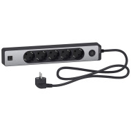 Удлинитель на 5 розеток + 2хUSB 2.4А, кабель 1,5 метра, черный+алюминий, Schneider Electric ST945U1BA