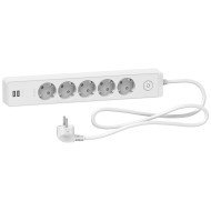 Удлинитель на 5 розеток + 2хUSB 2.4А, кабель 1,5 метра, белый, Schneider Electric ST945U1W