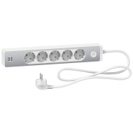 Удлинитель на 5 розеток + 2хUSB 2.4А, кабель 1,5 метра, белый+алюминий, Schneider Electric ST945U1WA